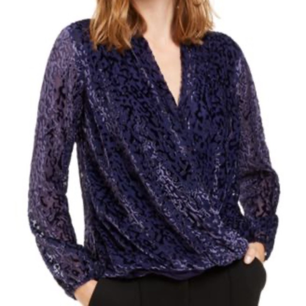 Alfani Petite Velvet Burnout Blouse, Size PL.